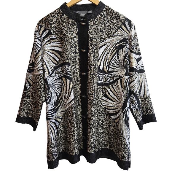 Chicos Travelers 2 Womens Vtg Abstract Art Crinkle Asain Mandarin Collar Tunic L - Picture 1 of 11